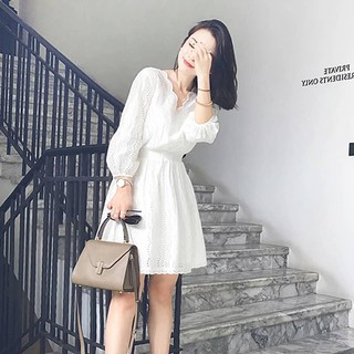 Đầm xòe trắng cotton thêu hàng quảng châu