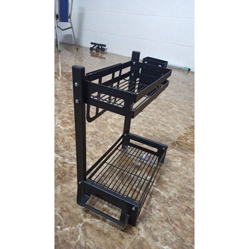 KỆ GIA VỊ 2 tầng LOẠI DÀY đủ móc treo, giá dao thớt và ống đũa, chất liệu THÉP KHÔNG RỈ SƠN TINH  ĐIỆN 5 lớp dày XỊN | BigBuy360 - bigbuy360.vn