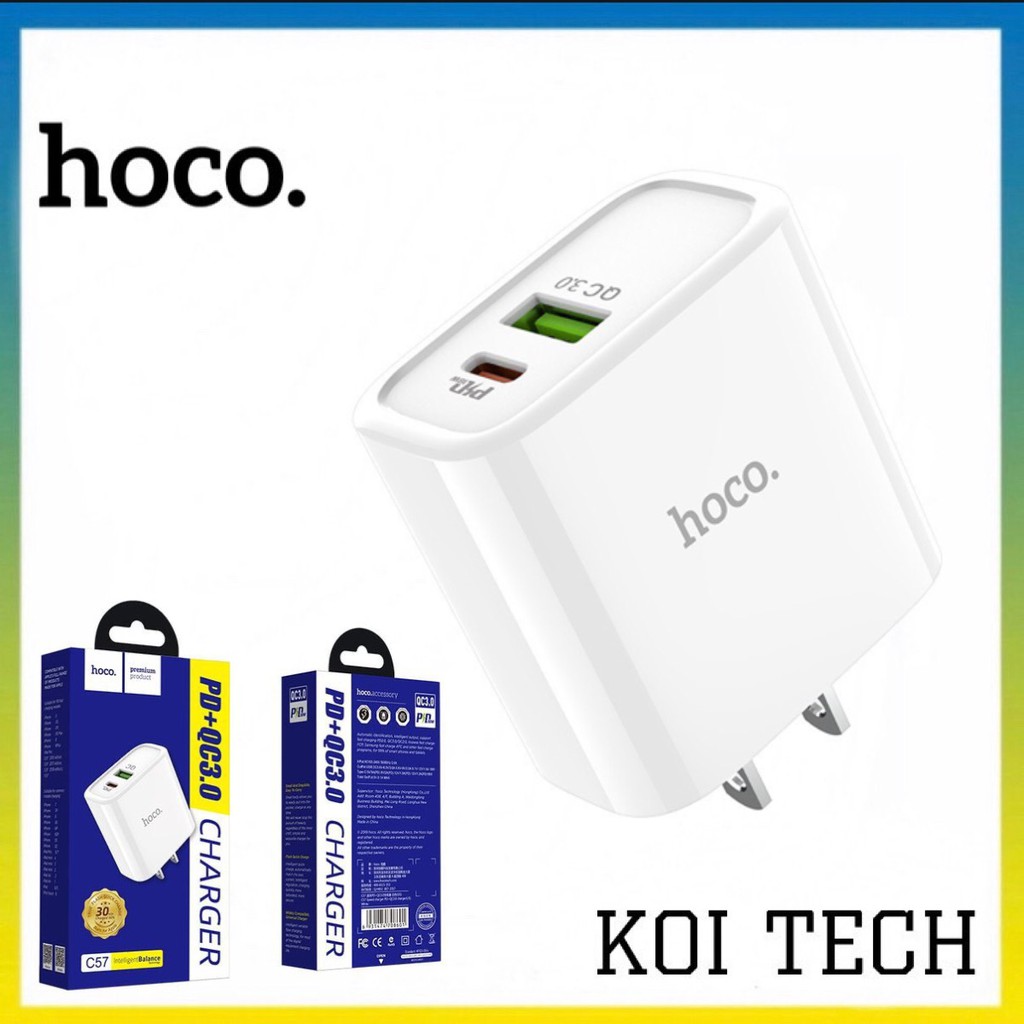 Củ sạc nhanh 2 cổng PD 18W hoco c57a - cốc sạc nhanh PD 18w quick charge 3.0 hoco c57a - vienthonghn