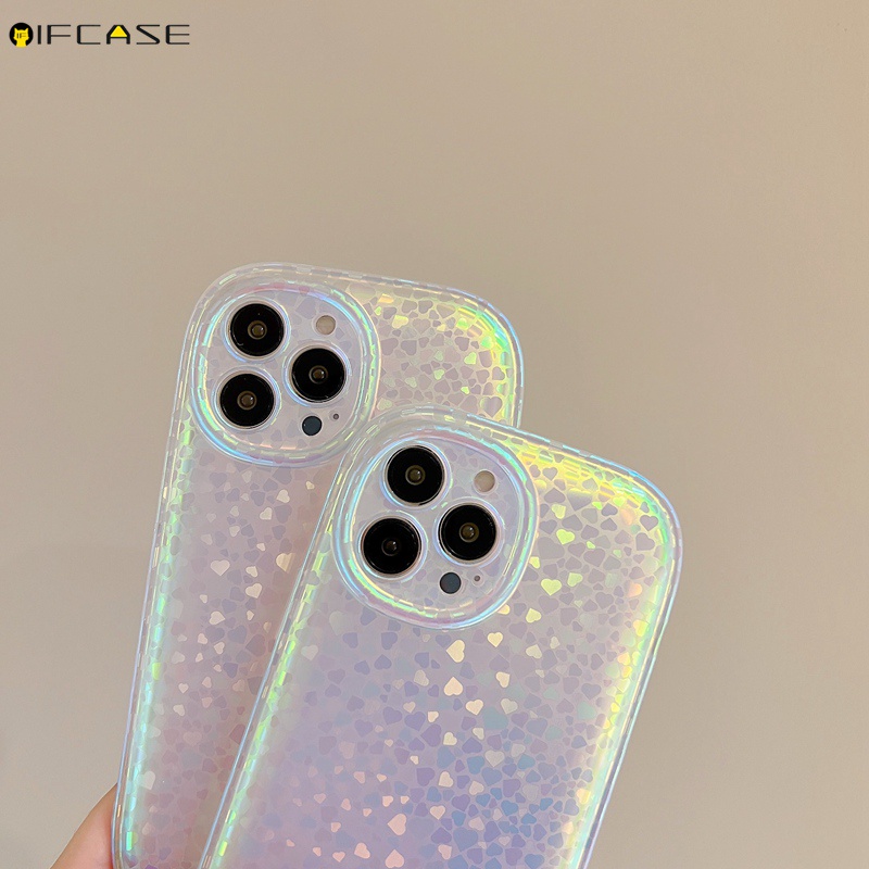 Ốp Điện Thoại Màu Laser Chống Sốc Họa Tiết Trái Tim Cho iPhone 13 12 11 Pro Max
