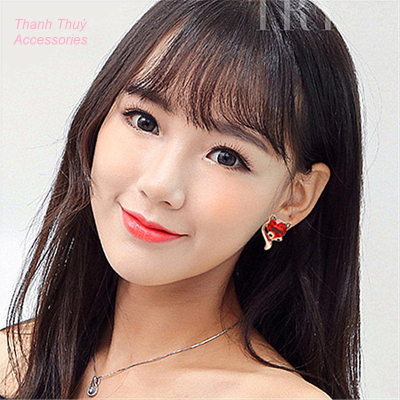 Bông tai nữ hợp kim đính đá đỏ nhân tạo hồ ly may mắn tình duyên