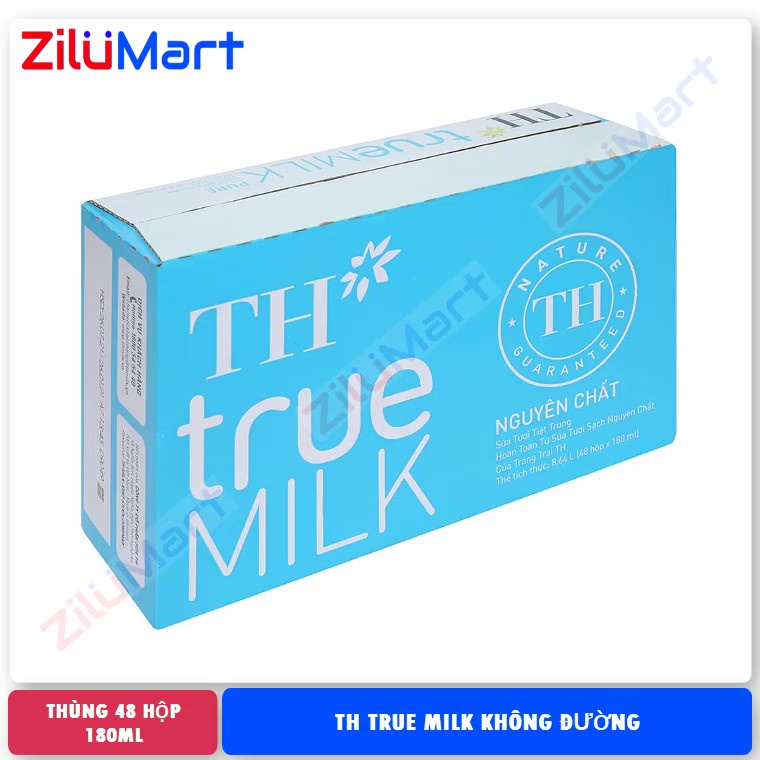 Lốc 4 hộp sữa TH True Milk không đường loại 180ml