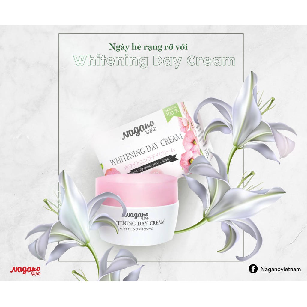 Kem làm trắng da ban ngày với gigawhite và collagen (WHITENING DAY CREAM) Nagano Japan 30g