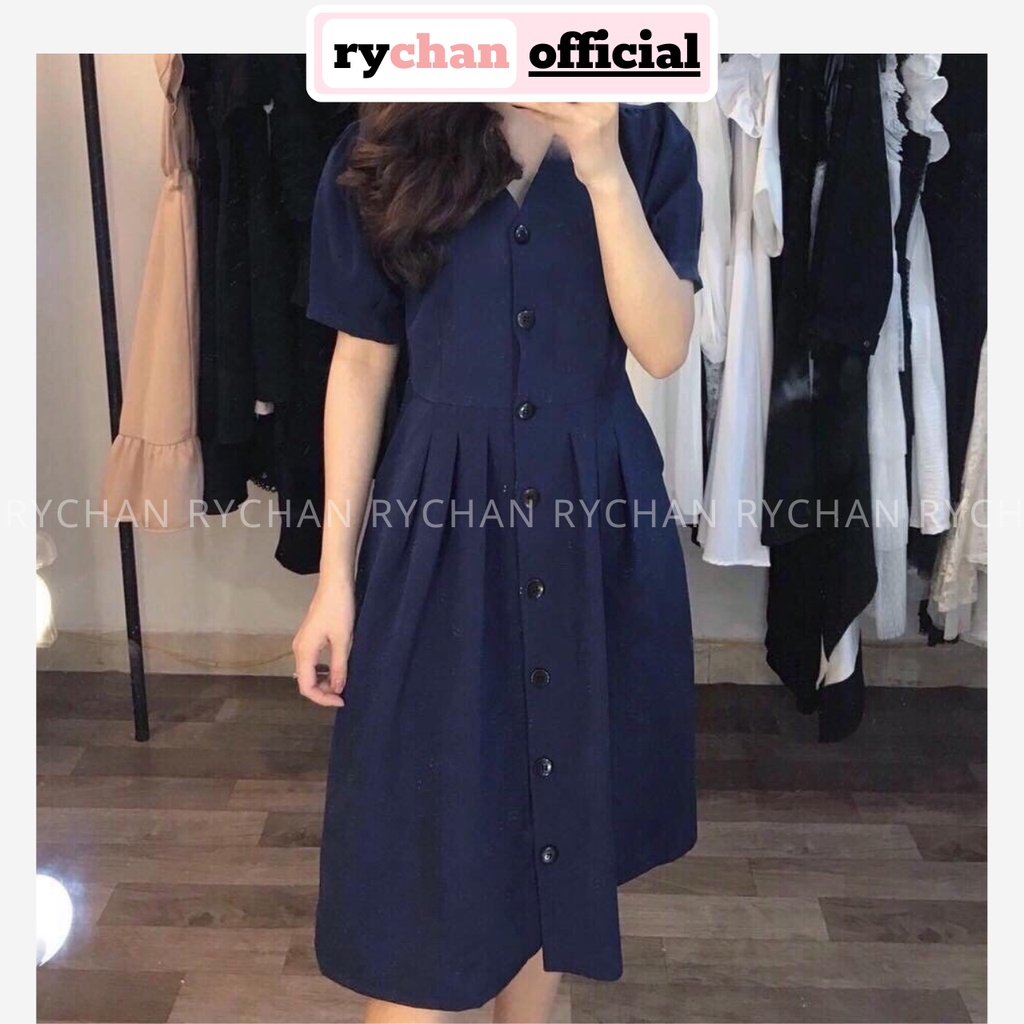 DX509 - Đầm Xòe Sơ Mi Cổ V Xếp Ly Nhiều Màu