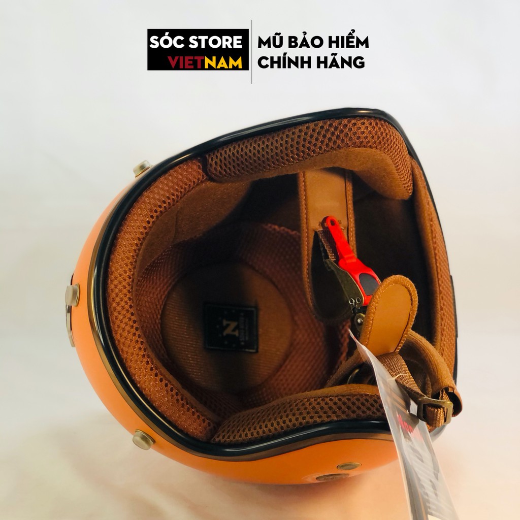 Mũ bảo hiểm 3 phần 4 chính hãng Napoli màu cam, nón bảo hiểm 3 phần 4 nam nữ Sóc Store freesize
