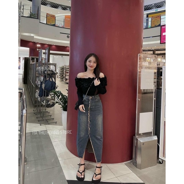 Mã 931- CHÂN VÁY JEAN MÀI DÁNG XẺ TRƯỚC