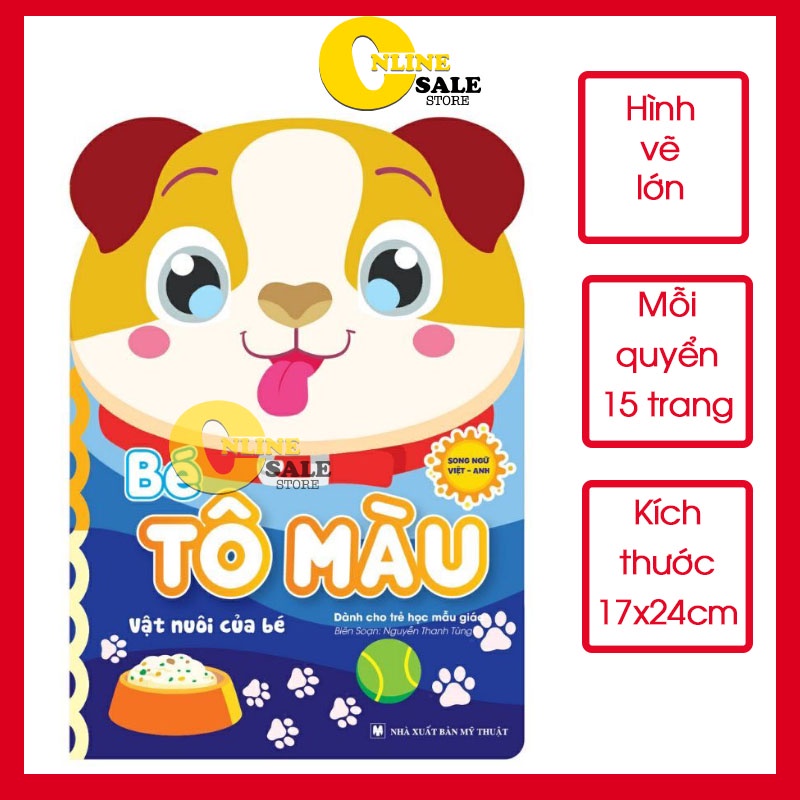 [Tặng Túi] Bộ 8 quyển vở tập tô màu cho bé với 8 chủ đề khác nhau, song ngữ, hình ảnh lớn Kích thước 17x24cm