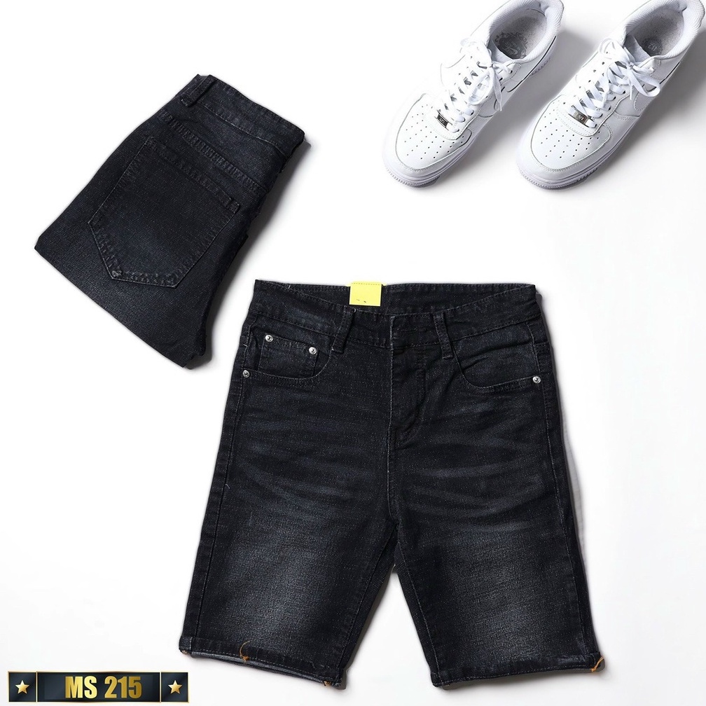 Quần jean nam ngắn short bò ngố đùi chất denim co giãn lửng trơn màu đen mới nhất 2022 thời trang King168 ms215