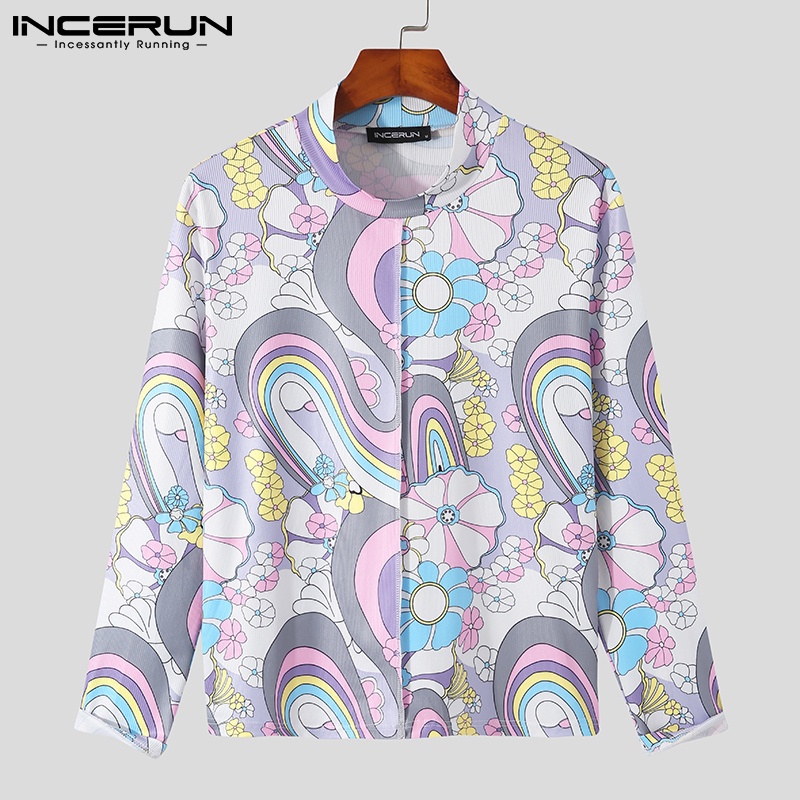 Áo dài tay INCERUN cổ lọ màu sắc nổi bật cho nam