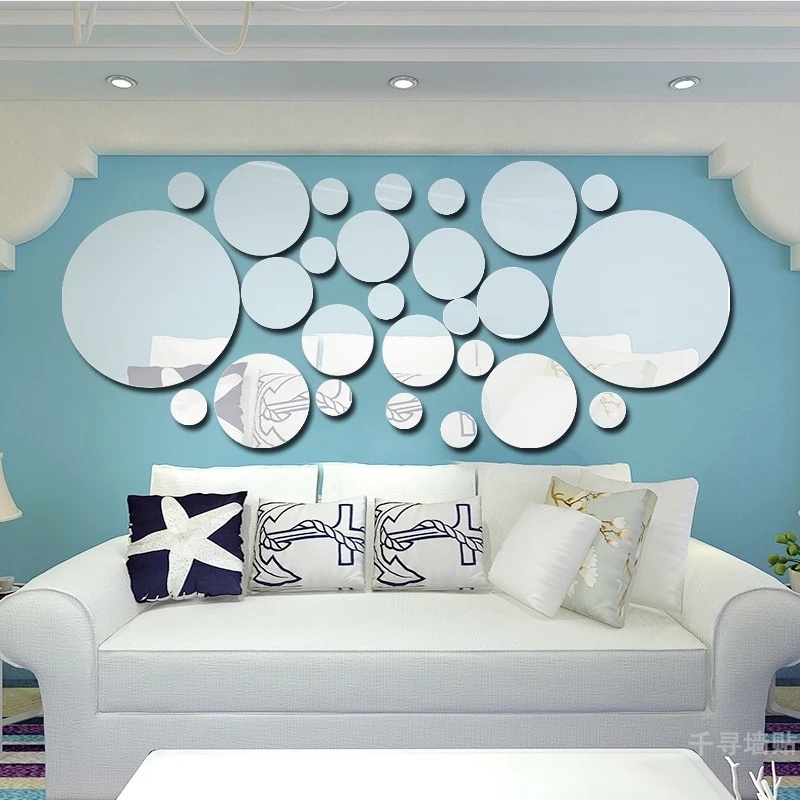 Set 28 Miếng Dán Tường Tráng Gương Họa Tiết Chấm Bi Chất Liệu Acrylic Trang Trí Nhà