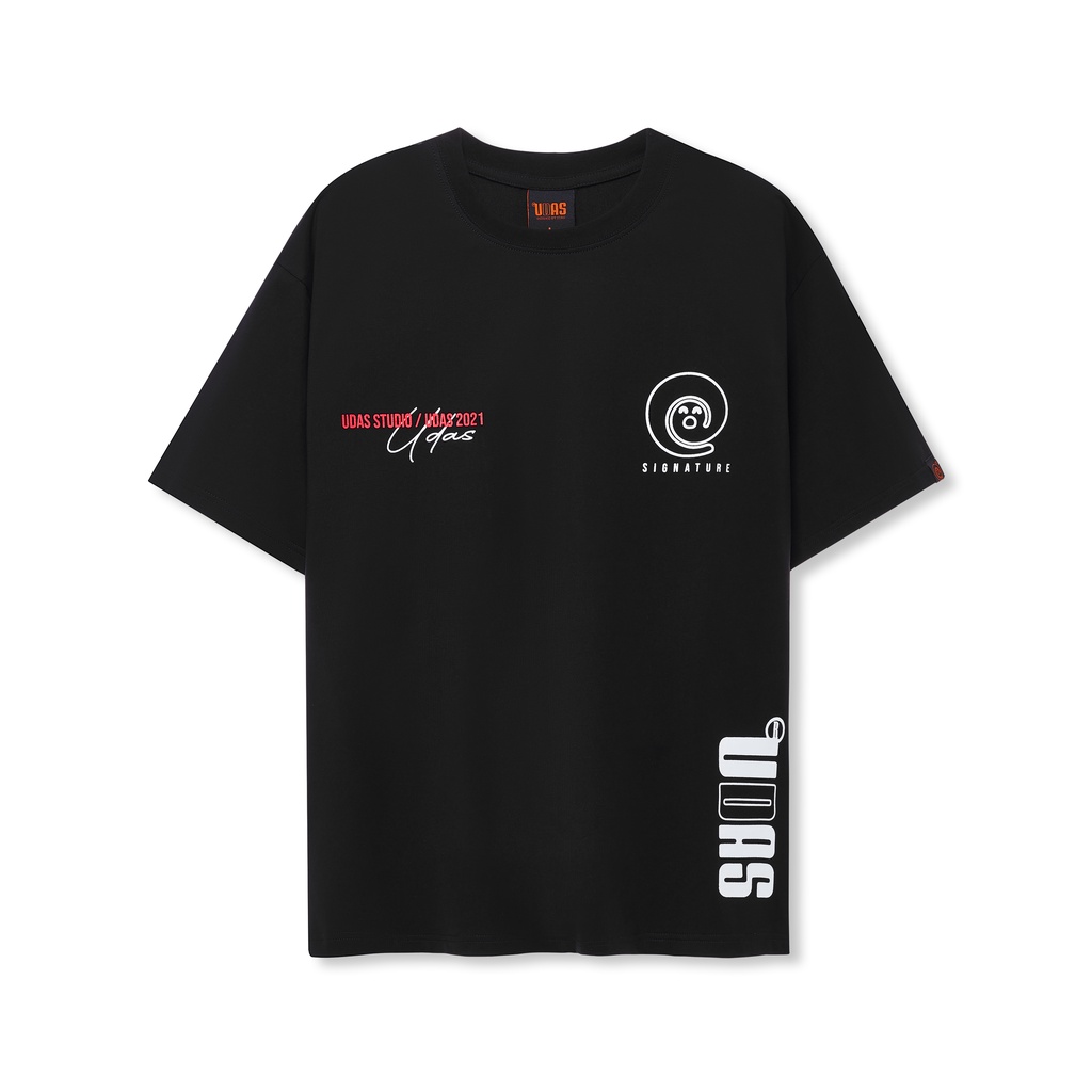 Áo thun tay lỡ UDAS phông Unisex nam nữ Cotton oversize form rộng SIGNATURE - Đen