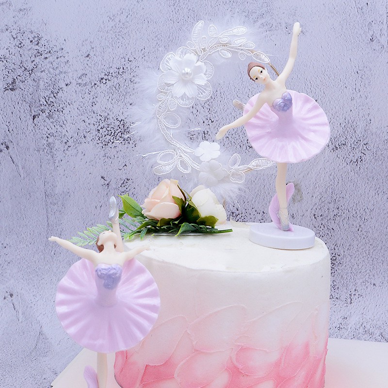 Bộ mô hình 3 cô gái vũ công múa ba lê vũ điệu thiên nga trang trí bánh kem, trang trí bánh sinh nhật, topper cake