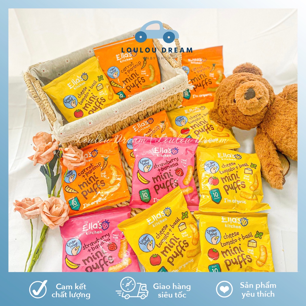 Bánh ăn dặm mini Ella Kitchen Mini Puffs hữu cơ cho bé từ 10 tháng tuổi [BAY AIR]