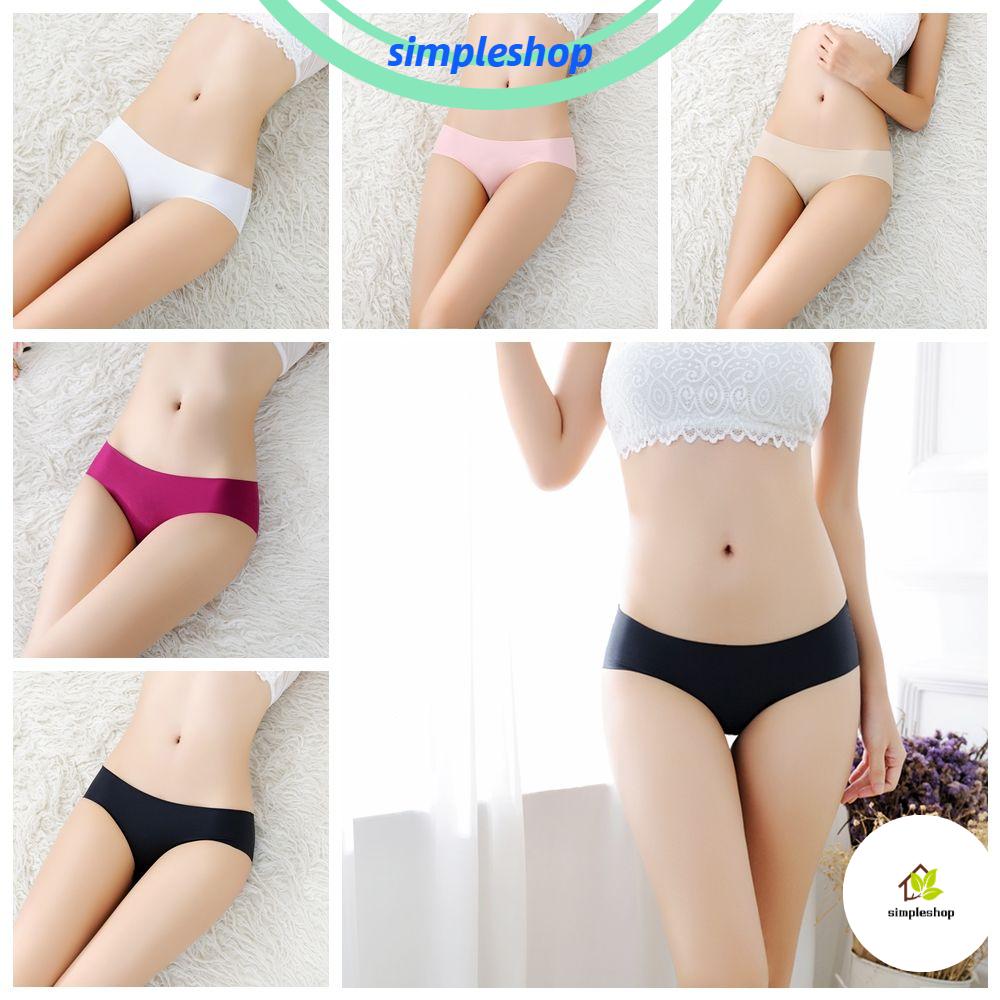 ❀SIMPLE❀ Fashion Ice Silk Underwear Sexy Seamless Knickers Low Waist Briefs Women Intimates Sleepwear Hipster Lingerie Traceless Panties/Multicolor