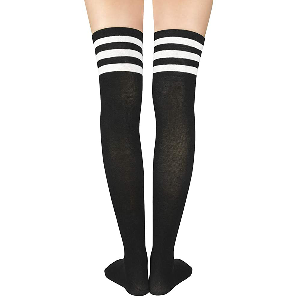 Tất Nữ Bằng Cotton Mềm Mại Cao Qua Gối Kẻ Sọc Phong Cách Nhật Bản