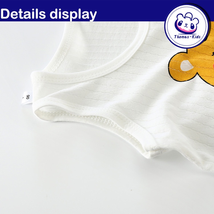 [THOMAS KIDS] Áo Thun Cotton Không Tay In Họa Tiết Khủng Long Hoạt Hình Thời Trang Mùa Hè Cho Bé 1-6 Tuổi