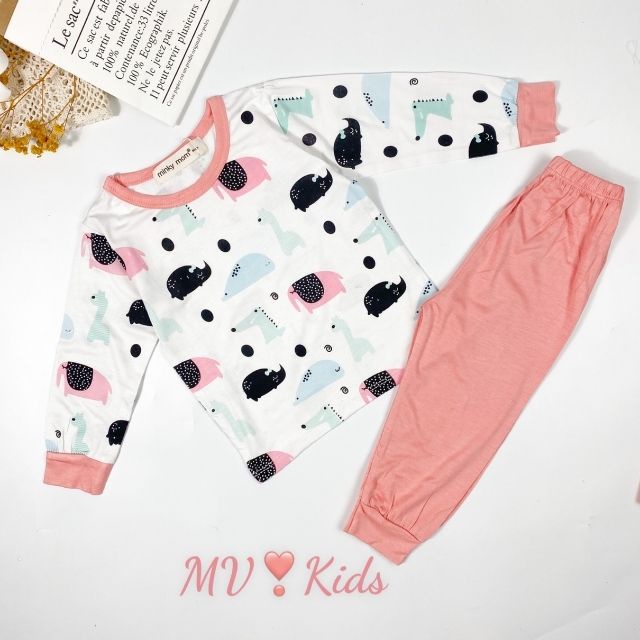 Bộ Minky Mom Dài Tay Cho Bé Gái Bé Trai 0 1 2 3 4 5 6 Tuổi Vải Thun Lạnh-Đồ Bộ Trẻ Em Khủng Long Voi Thỏ Gấu Cá-Babulala