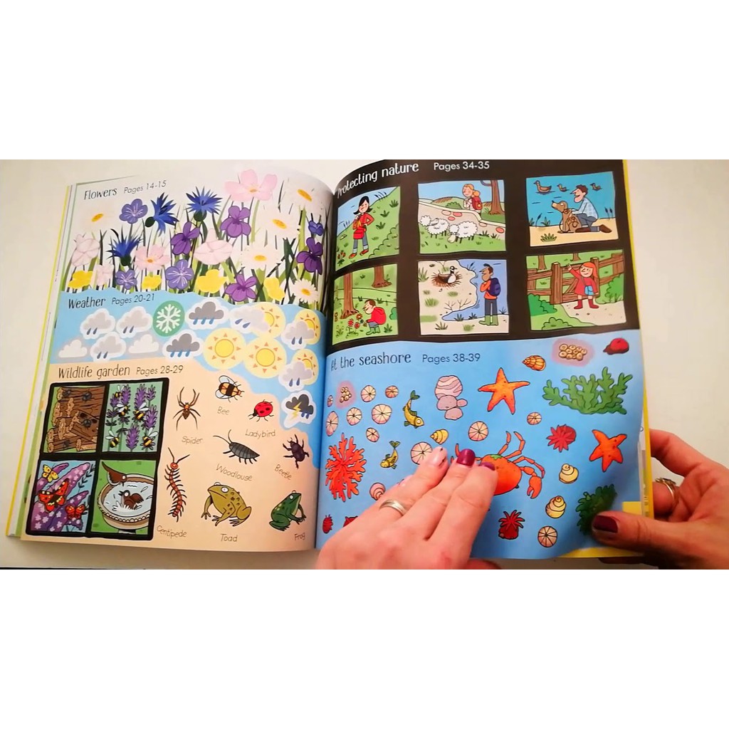 Sách tiếng anh Usborne - Little children's Activity book - tổng hợp kỹ năng hoạt động cho bé tìm kiếm, tô màu, bóc dán,