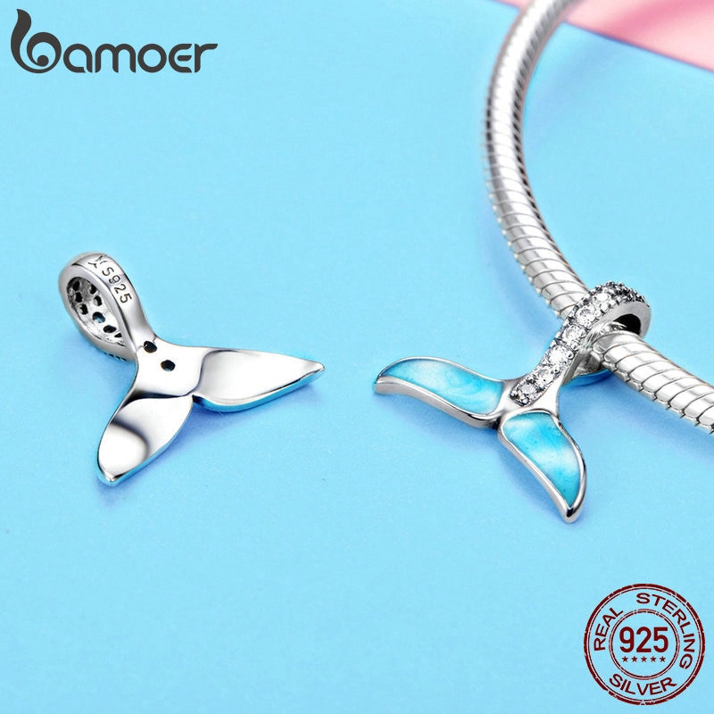 Bamoer Vòng Tay Bạc 925 Đính Hạt Charm Đuôi Tiên Cá Tráng Men