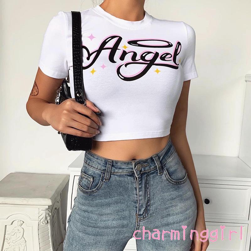 Áo Croptop Tay Ngắn In Chữ Thời Trang Cho Nữ