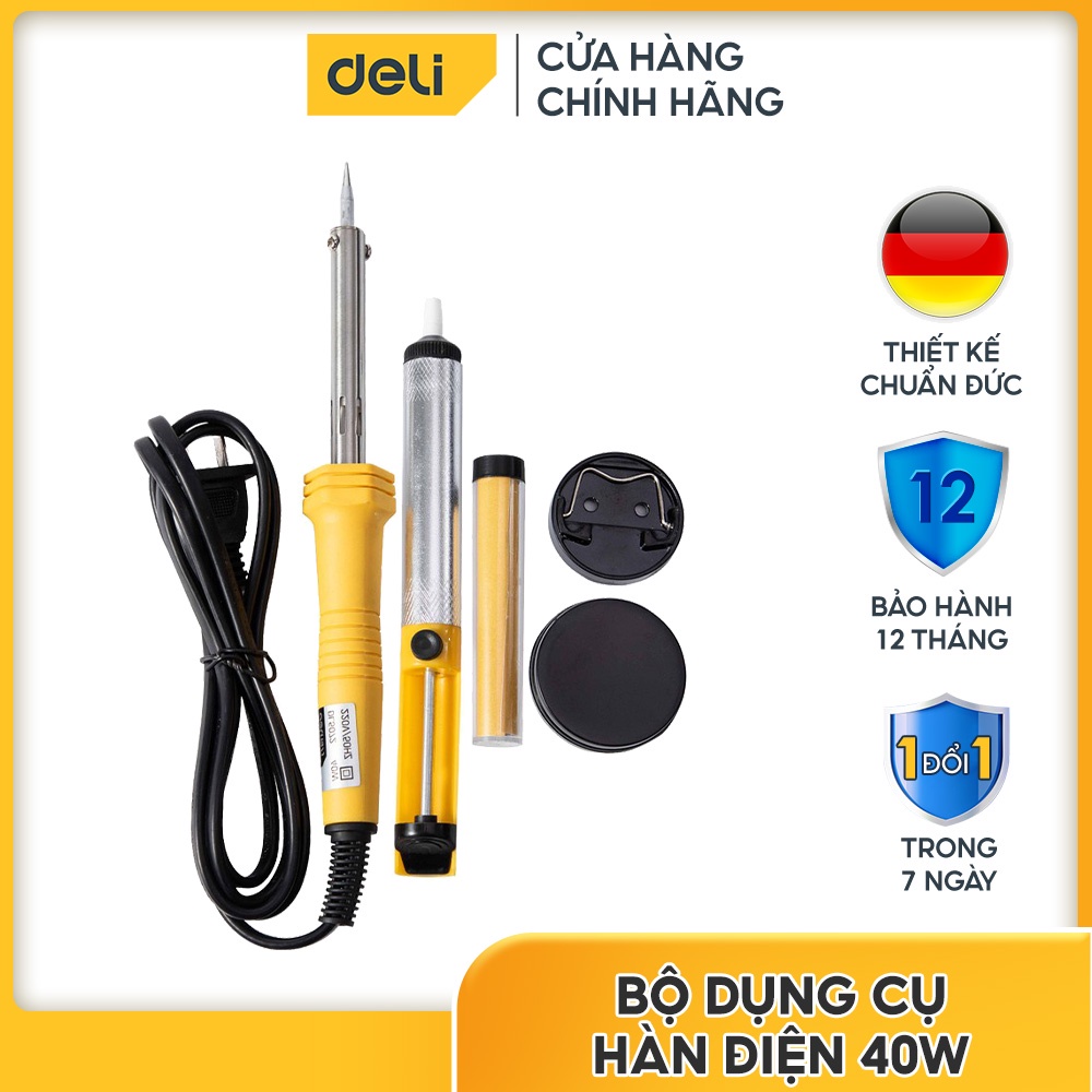 Bộ Mỏ Hàn Chì - Thiếc 40W 220V- FullBox 7 Chi Tiết -  Bảo Hành 12T - DL5072 Deli Nhập Khẩu