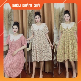 Váy Bầu Hoa Nhí cổ ren bèo🌼♦️tay bồng,dáng suông🌼🌸đầm bầu tiểu thư sang chảng♦️🔸freeesize 45-68kg