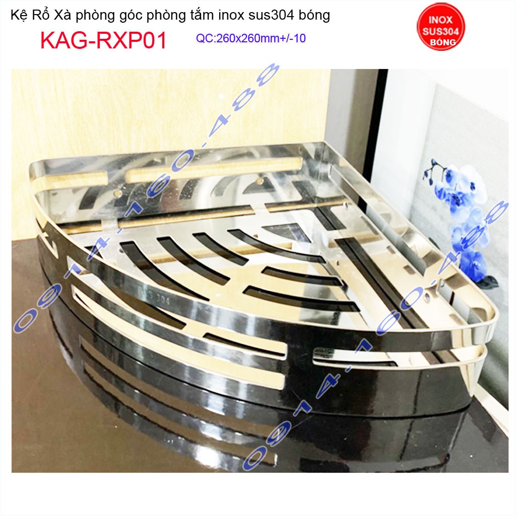 Kệ góc nhà tắm cao cấp Kacebath KAG-RXP01, kệ góc phòng tắm  26x26cm cao cấp inox dày  sử dụng tốt