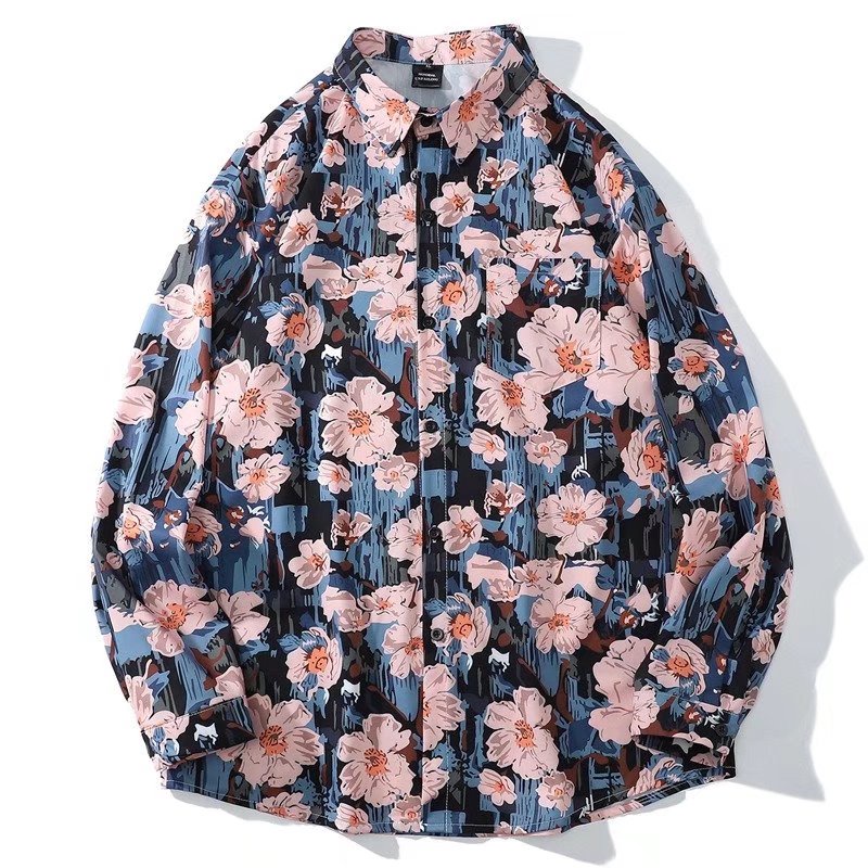 Áo Sơ Mi Tay Dài Dáng Rộng In Họa Tiết Hoa Phong Cách Hồng Kông Thời Trang Cho Nam 2022