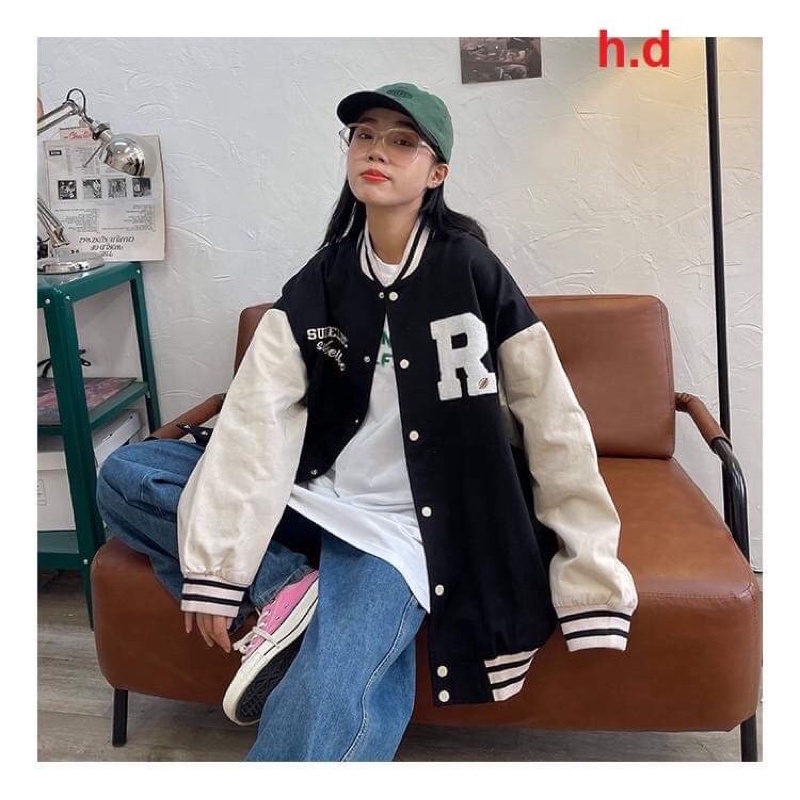 Áo khoác bomber R, 408CMChất gió vs nỉ cottonhàng 1 lớp cổ, tay áo và gấu áo có bo dệt Jacket freesize form &lt;50kg