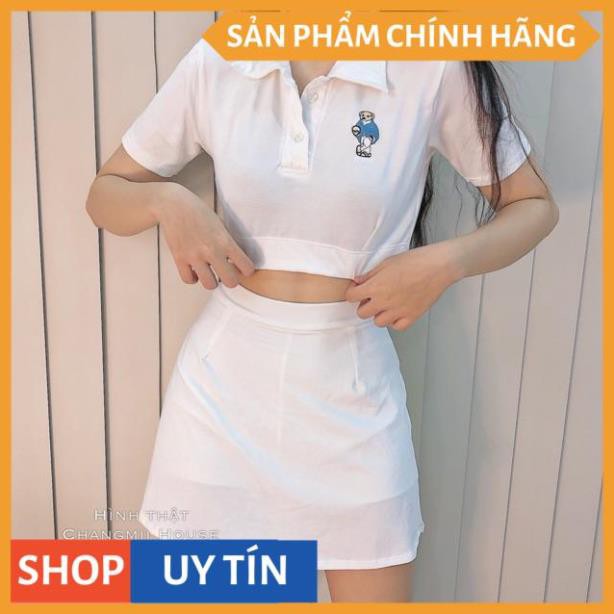 Set bộ áo croptop và chân váy chữ A có kèm quần trong