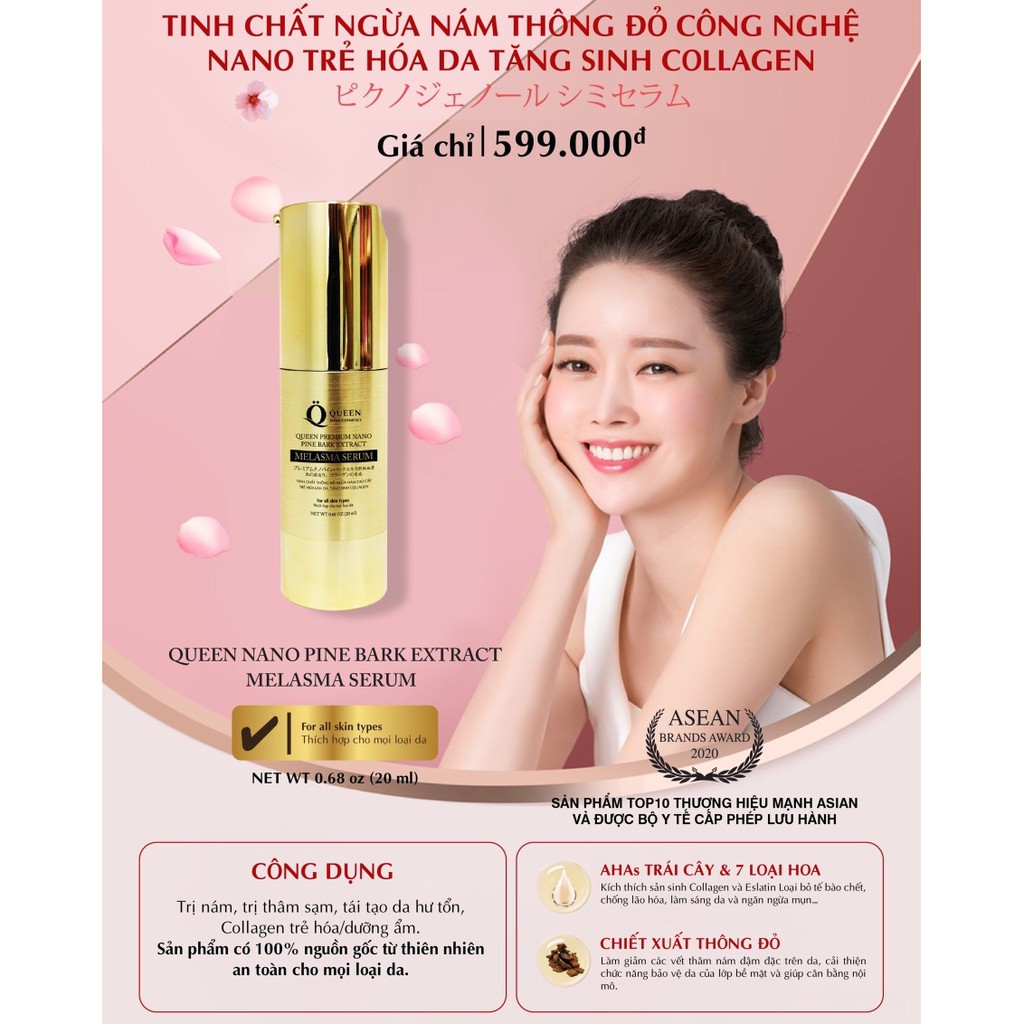 Bộ Qùa tặng Mỹ phẩm ngừa nám Queen Japan - Combo 3 trong 1, ngừa nám, tàn nhang, trắng da, căng bóng Queen Japan