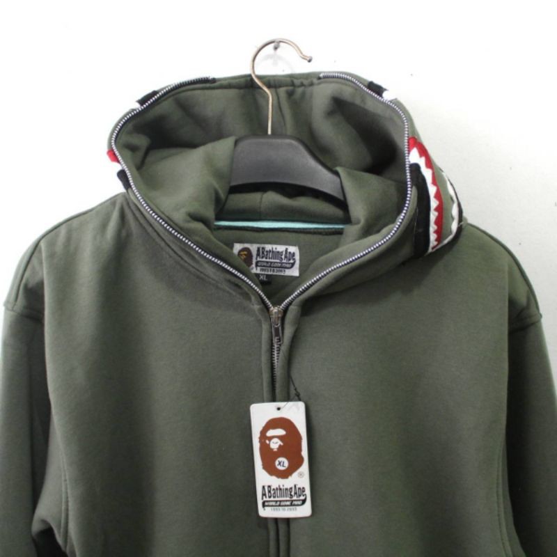 Bape Áo Khoác Hoodie Phối Khóa Kéo In Hình Cá Mập Độc Đáo