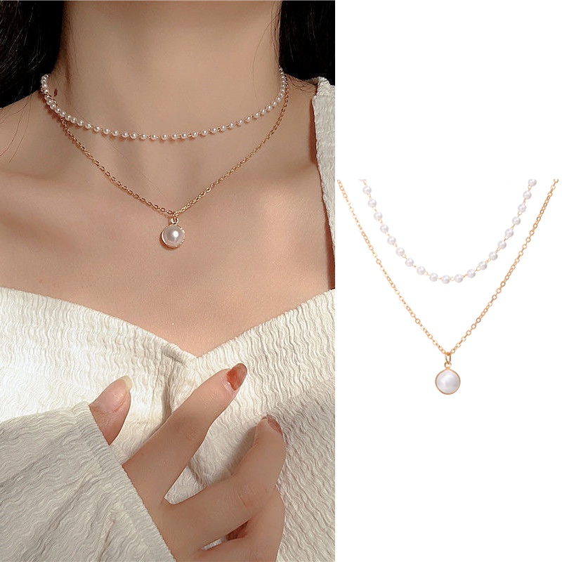 IF ME  Dây chuyền pha lê/ngọc trai nhân tạo/hình hoa/bướm phong cách Hàn Quốc đơn giản thời trang