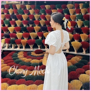 Đầm trắng tay bồng, hở lưng nữ tính - chang mochi d115