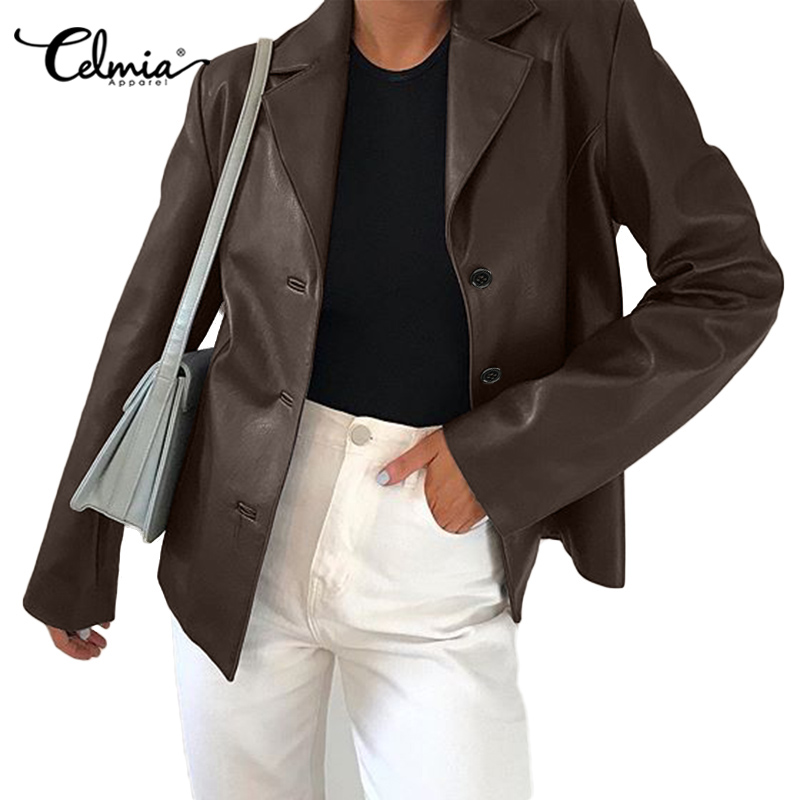 Áo Khoác Nữ Celmia Chất Da PU Tay Dài Cổ Bẻ Cá Tính Trẻ Trung Thời Trang | BigBuy360 - bigbuy360.vn