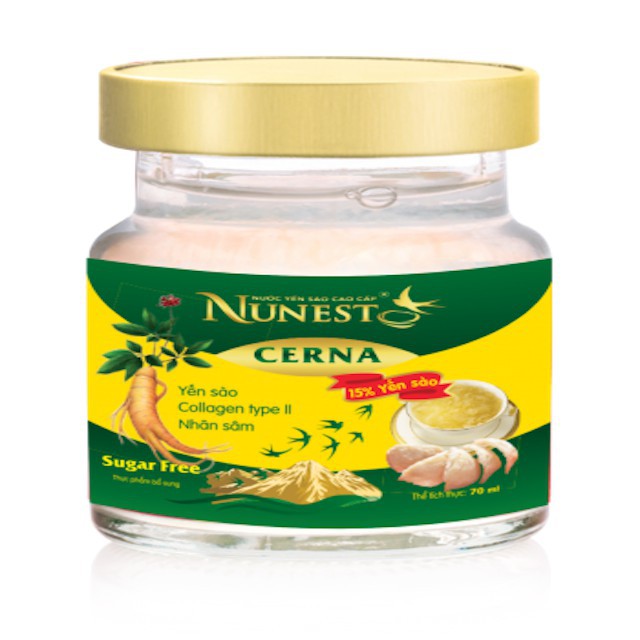 CHÍNH HÃNG Hộp yến sào cao cấp nhân sâm collagen không đường Nunest Cerna (6 lọ x 70ml)