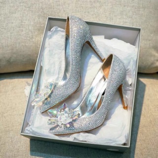 (ORDER) Giày cao gót đính kim sa hoa thủy tinh 9 cm, hàng cao cấp