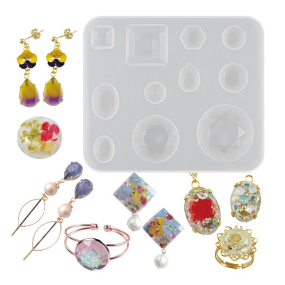 Khuôn silicone trong dẻo đổ trang sức resin hình viên đá fated gemstone nhiều mẫu