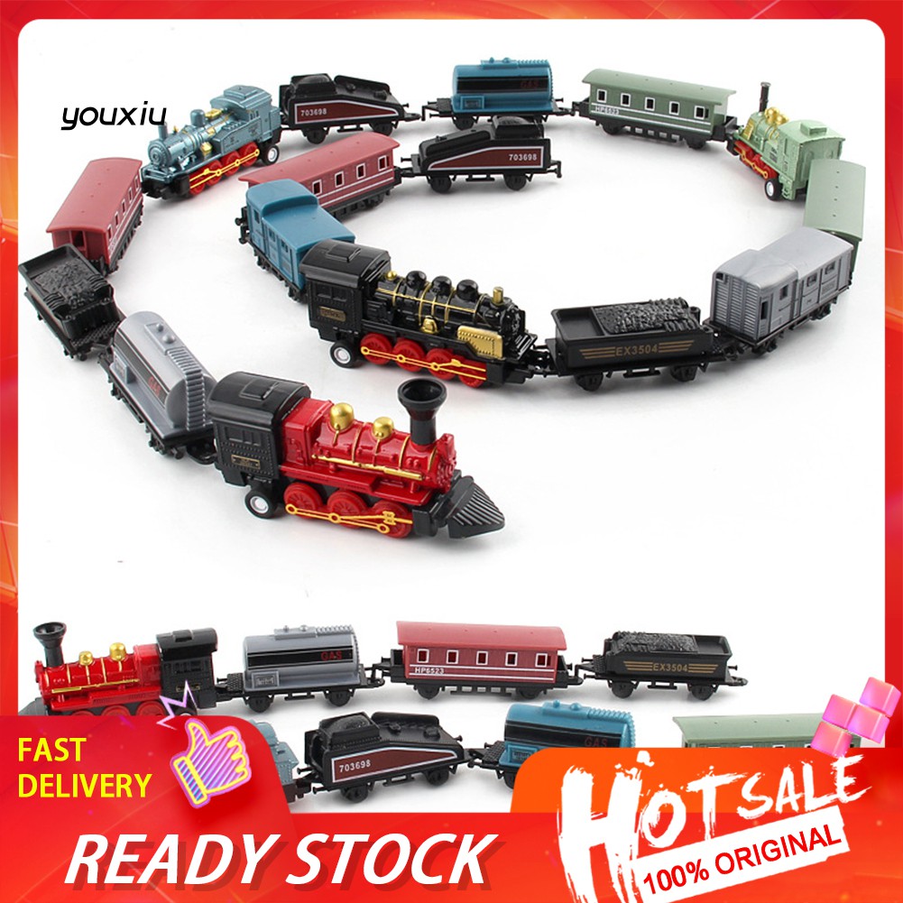 Set 4 đồ chơi mô hình xe lửa hơi nước kiểu cổ điển độc đáo cho bé