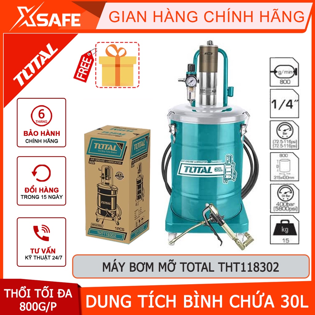 Máy bơm mỡ khí nén TOTAL THT118302 dung tích bình chứa 30L, thùng rỗng 330*430mm, lượng thổi tối đa 800g/p