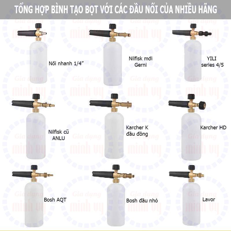 Bình tạo bọt tuyết 1L cao cấp phù hợp các dòng máy rửa xe các hãng Châu Âu