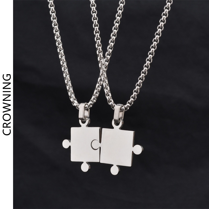 Dây Chuyền Mặt Hình Mảnh Ghép 2 Trong 1 Độc Đáo Phong Cách Hip Hop F736