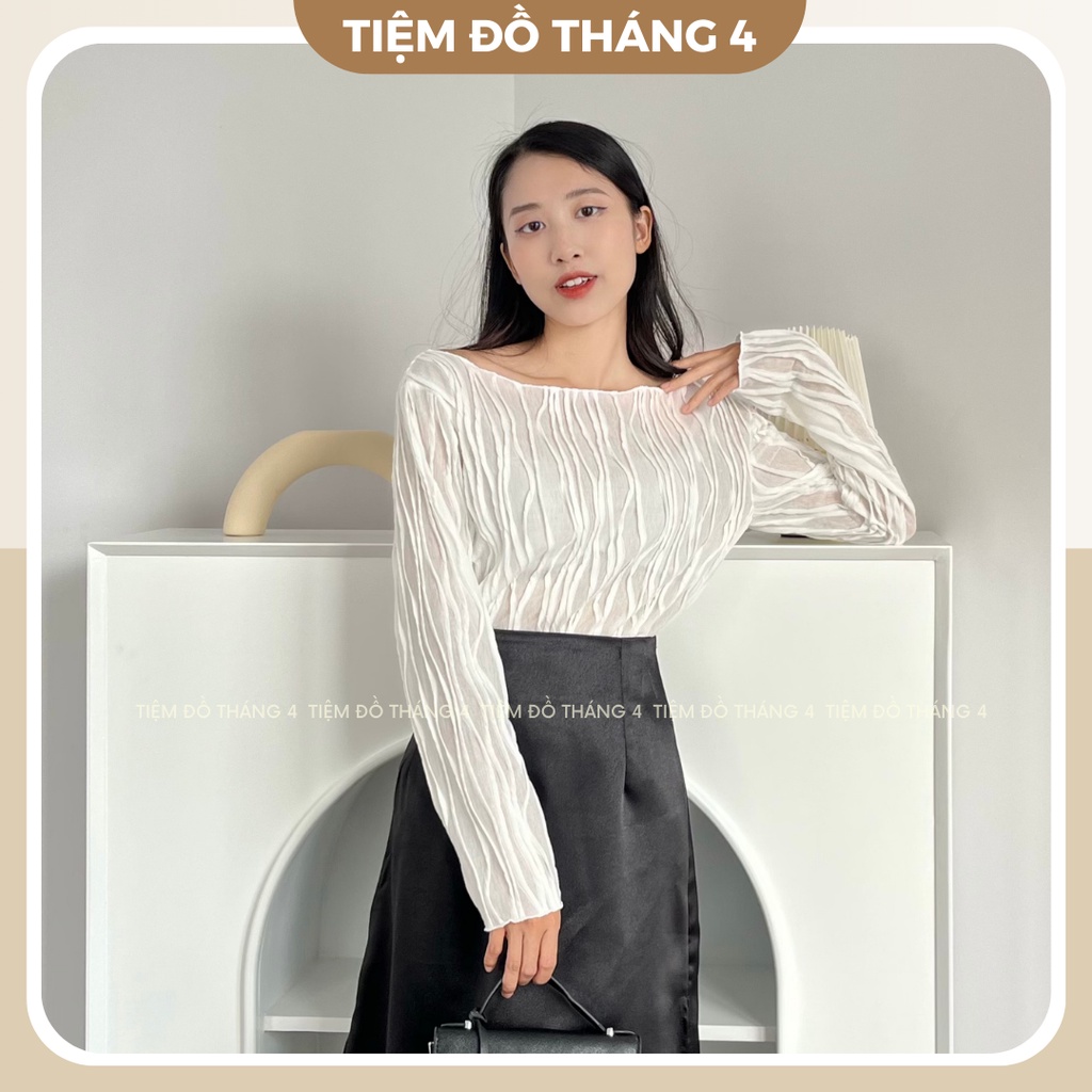Áo Trễ Vai Nữ Trắng Đen Dập Nổi Phối Váy Dài, Áo Kiểu Nữ Trắng Đen Dập Nổi Phối Váy Dài Sang Chảnh Mới 2022 - MOLISA TOP