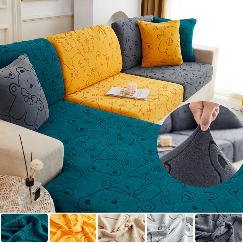 Vỏ Bọc Đệm Ghế Sofa 2022 Vải Jacquard Dày Co Giãn Hình Gấu Hoạt Hình Trang Trí Phòng Khách Nhà Cửa