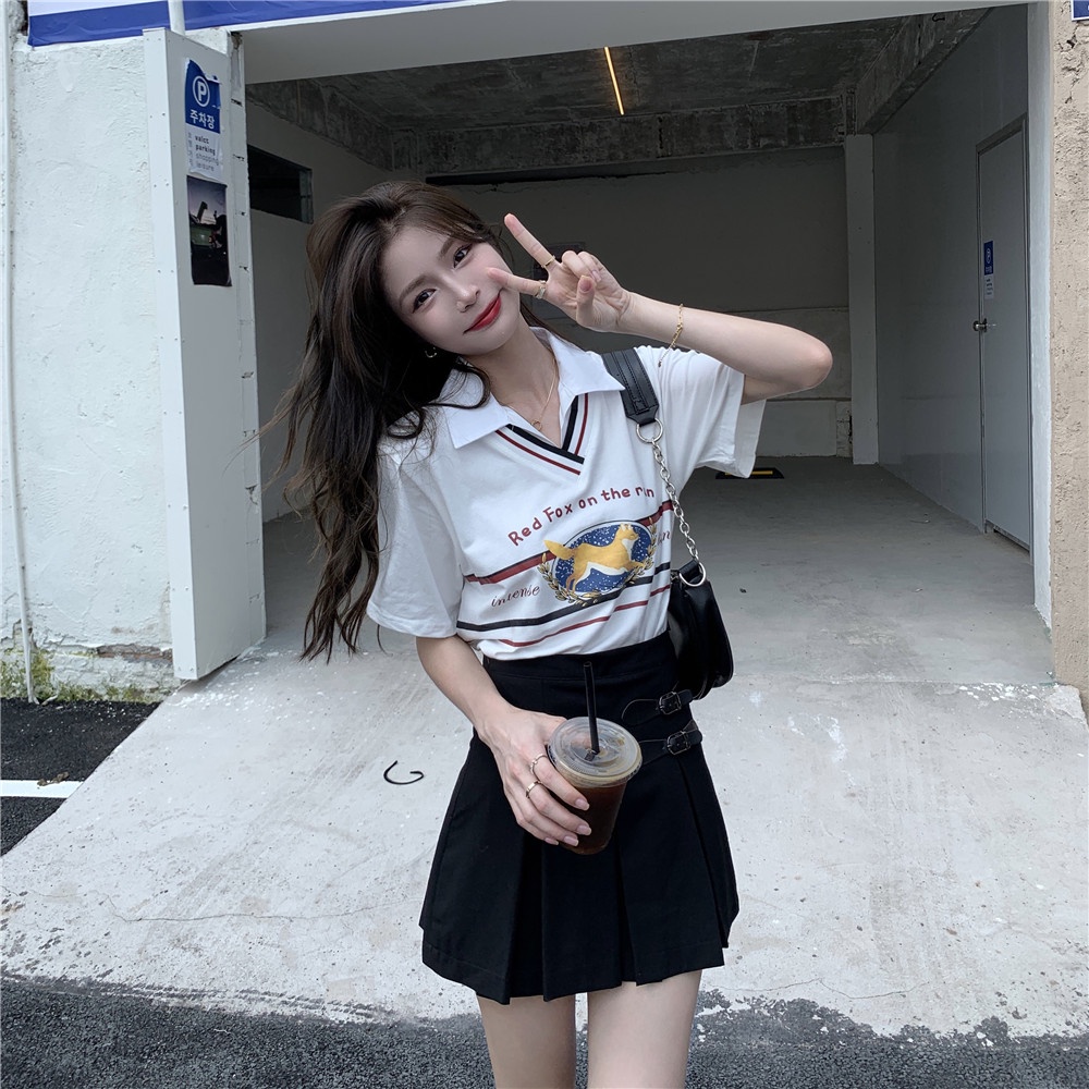 Áo polo Tay Ngắn Dáng Rộng Phong Cách vintage Thời Trang Mùa Hè Cho Nữ