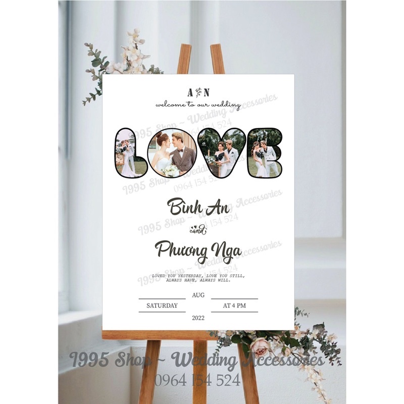 Bảng tên đám cưới để cổng, bảng welcome cưới  KHÔNG KÈM CHÂN GỖ