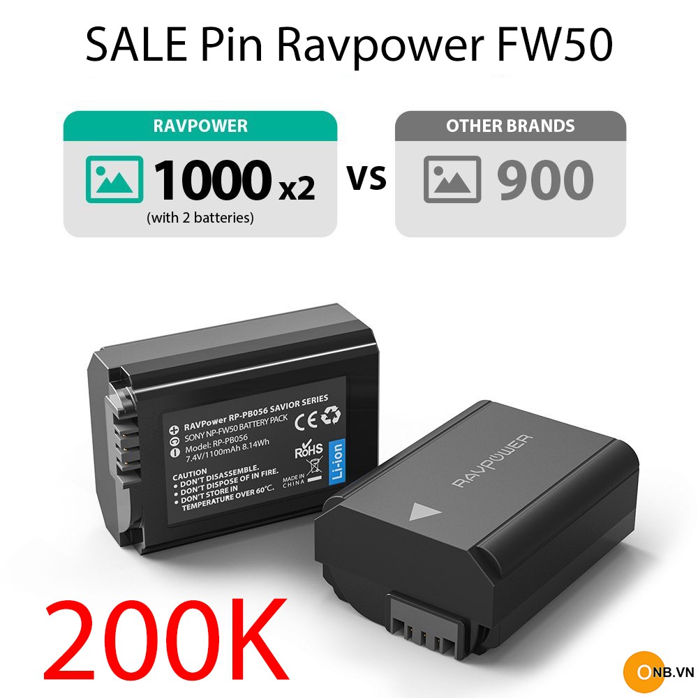 Sale Pin Ravpower FW50 cho Sony Alpha BH 3T