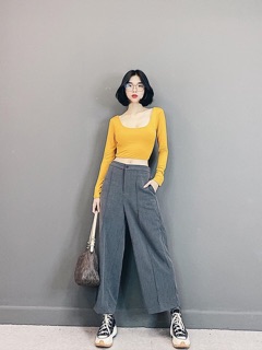 Áo croptop hở lung thun 5cm yoona