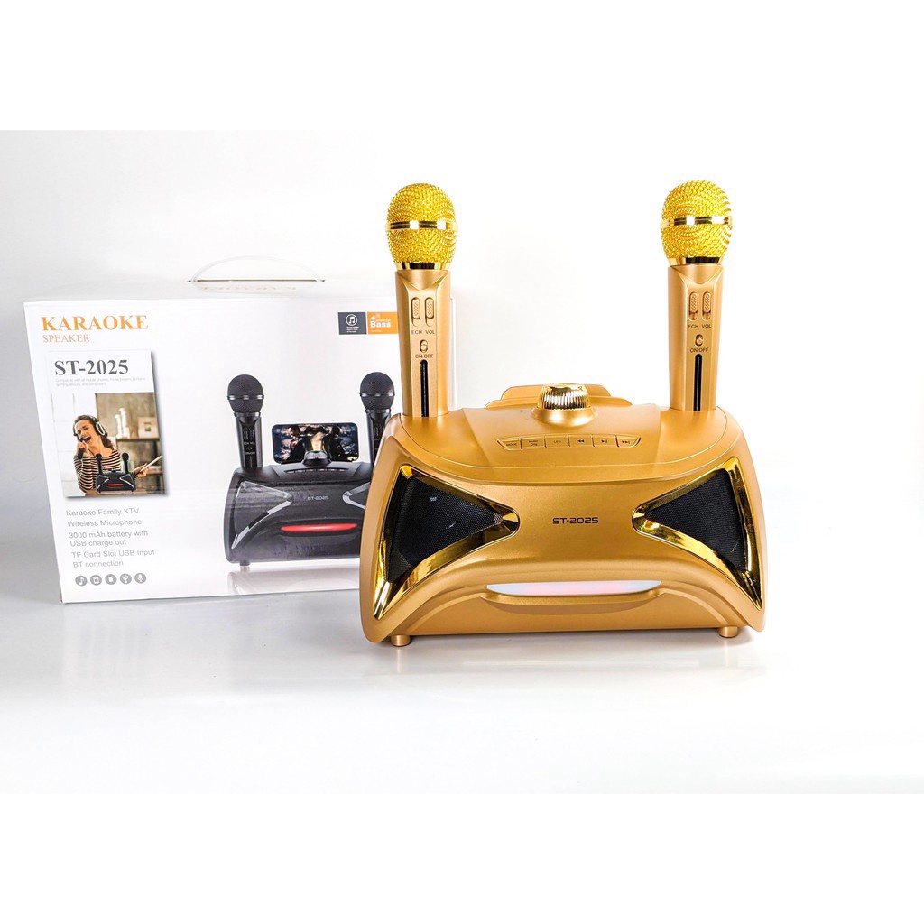 MT MAX Loa bluetooth xách tay karaoke ST 2025 bass đôi đèn led 7 màu, âm thanh sống động. Tặng kèm 2 micro không dây