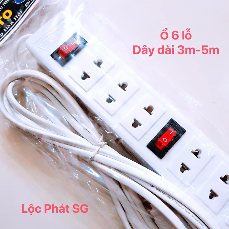 Ổ CẮM ĐIỆN 6 LỖ - 2 Công tắc CHỊU NHIỆT (3m/5m)